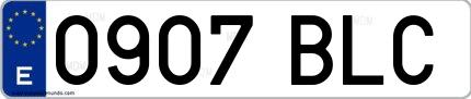 Ejemplo de matrícula española 0907 BLC
