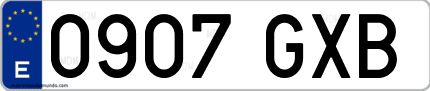 Ejemplo de matrícula de coche ordinaria 0907 GXB