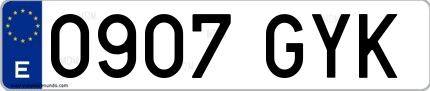 Ejemplo de matrícula española 0907 GYK