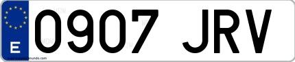 Ejemplo de matrícula española 0907 JRV