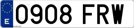 Ejemplo de matrícula española 0908 FRW
