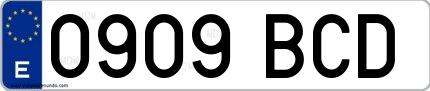 Ejemplo de matrícula española 0909 BCD