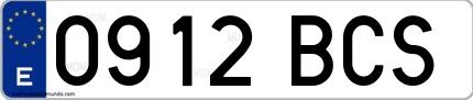 Ejemplo de matrícula española 0912 BCS