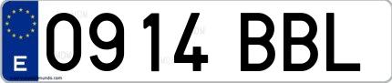 Ejemplo de matrícula española 0914 BBL