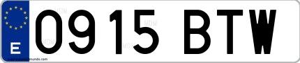Ejemplo de matrícula española 0915 BTW