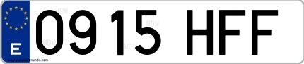 Ejemplo de matrícula española 0915 HFF