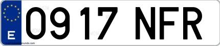 Ejemplo de matrícula española 0917 NFR