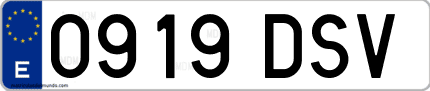 Ejemplo de matrícula de coche ordinaria 0919 DSV