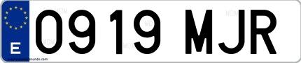 Ejemplo de matrícula española 0919 MJR