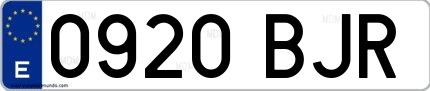 Ejemplo de matrícula española 0920 BJR