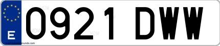 Ejemplo de matrícula española 0921 DWW