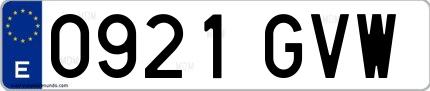 Ejemplo de matrícula española 0921 GVW