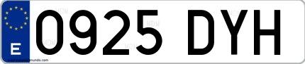 Ejemplo de matrícula española 0925 DYH