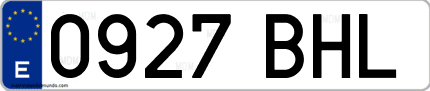 Ejemplo de matrícula de coche ordinaria 0927 BHL