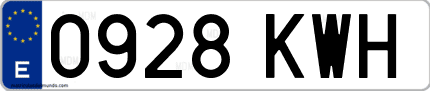 Ejemplo de matrícula de coche ordinaria 0928 KWH