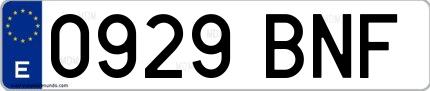 Ejemplo de matrícula española 0929 BNF