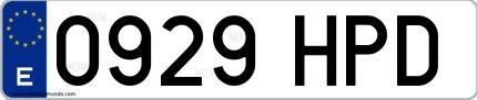 Ejemplo de matrícula española 0929 HPD