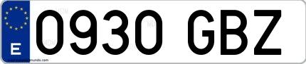 Ejemplo de matrícula española 0930 GBZ