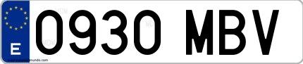 Ejemplo de matrícula española 0930 MBV