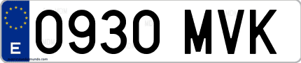 Ejemplo de matrícula de coche ordinaria 0930 MVK