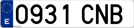 Ejemplo de matrícula de coche ordinaria 0931 CNB