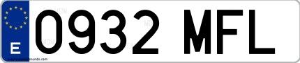 Ejemplo de matrícula española 0932 MFL