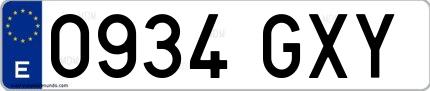 Ejemplo de matrícula española 0934 GXY