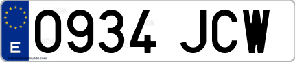 Ejemplo de matrícula de coche ordinaria 0934 JCW