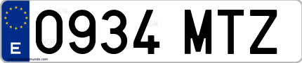 Ejemplo de matrícula de coche ordinaria 0934 MTZ