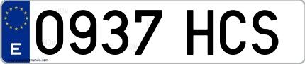 Ejemplo de matrícula española 0937 HCS