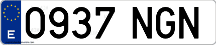 Ejemplo de matrícula de coche ordinaria 0937 NGN