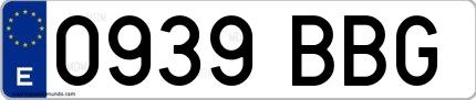 Ejemplo de matrícula española 0939 BBG
