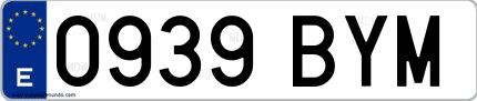 Ejemplo de matrícula española 0939 BYM