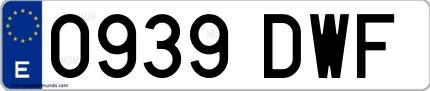 Ejemplo de matrícula española 0939 DWF