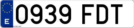 Ejemplo de matrícula española 0939 FDT