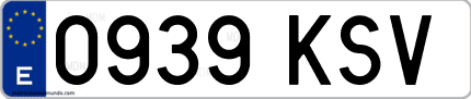 Ejemplo de matrícula de coche ordinaria 0939 KSV