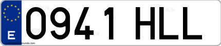 Ejemplo de matrícula de coche ordinaria 0941 HLL