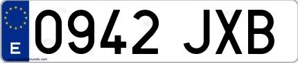 Ejemplo de matrícula española 0942 JXB