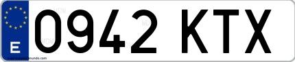 Ejemplo de matrícula española 0942 KTX