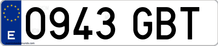Ejemplo de matrícula de coche ordinaria 0943 GBT