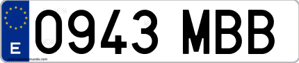 Ejemplo de matrícula de coche ordinaria 0943 MBB