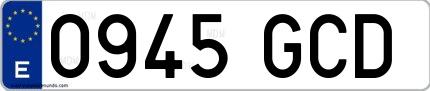 Ejemplo de matrícula española 0945 GCD