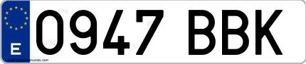 Ejemplo de matrícula española 0947 BBK