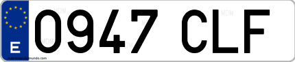 Ejemplo de matrícula de coche ordinaria 0947 CLF