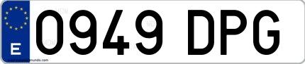 Ejemplo de matrícula española 0949 DPG