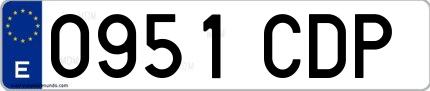 Ejemplo de matrícula española 0951 CDP