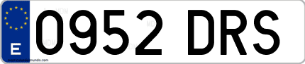 Ejemplo de matrícula de coche ordinaria 0952 DRS
