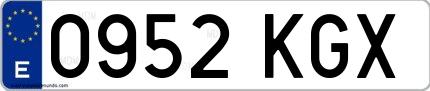 Ejemplo de matrícula española 0952 KGX