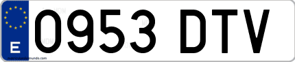 Ejemplo de matrícula de coche ordinaria 0953 DTV