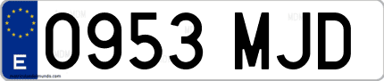 Ejemplo de matrícula de coche ordinaria 0953 MJD